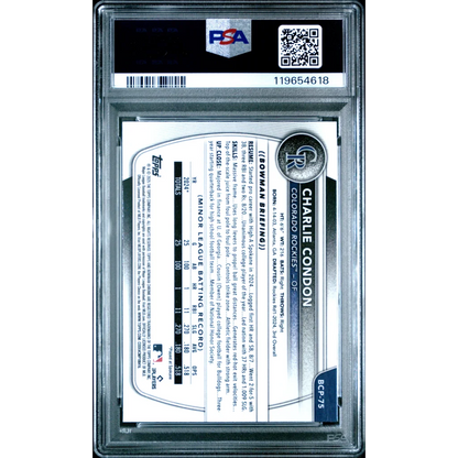PSA 10 Graded 2025 Topps Bowman Charlie Condon #BCP75 Blue Geometric Rookie Card