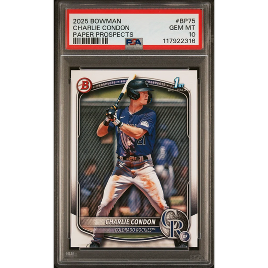 Graded PSA 10 2025 Bowman Charlie Condon #BP75 Paper Prospects Rookie Card