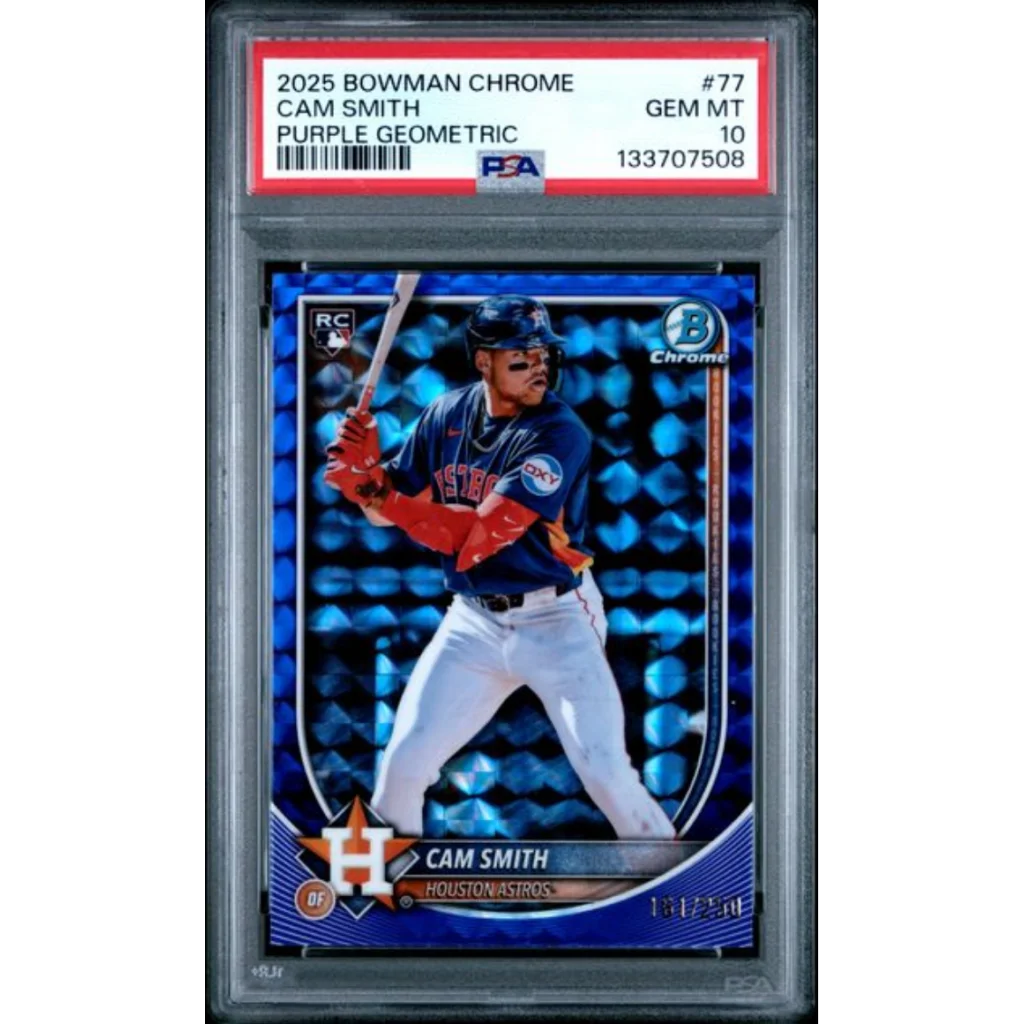 Graded PSA 10 2025 Bowman Chrome Cam Smith #77 Purple Geometric /250 Rookie Astros RC