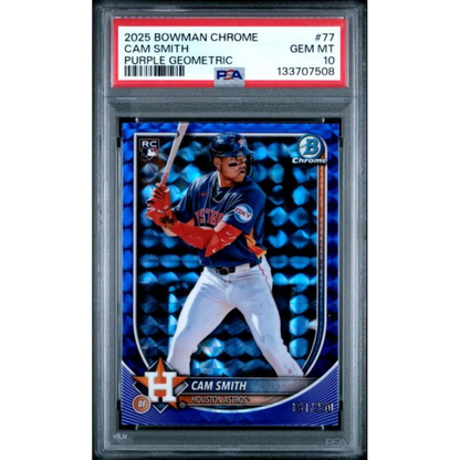 Graded PSA 10 2025 Bowman Chrome Cam Smith #77 Purple Geometric /250 Rookie Astros RC