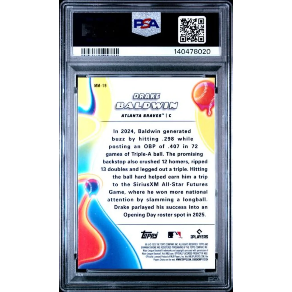 PSA 10 Graded 2025 Topps Bowman Chrome Drake Baldwin Rookie Card Braves