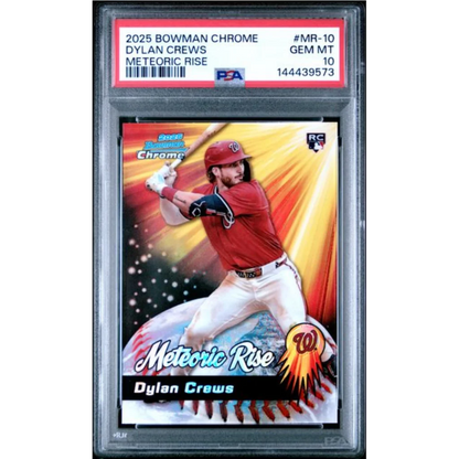 Graded 2025 Topps Bowman Chrome Dylan Crews MR10 Meteoric Rise Rookie RC Baseball Card PSA 10 Gem Mint | Hall of Fame Sports Memorabilia | vintageantiquesgifts.com