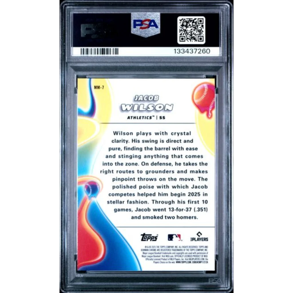 Graded 2025 Topps Bowman Chrome Jacob Wilson #MM7 Melt Mashers Rookie RC Baseball Card PSA 10 Gem Mint | PSA 10 Gem Mint Graded Rookie Card | vintageantiquesgifts.com