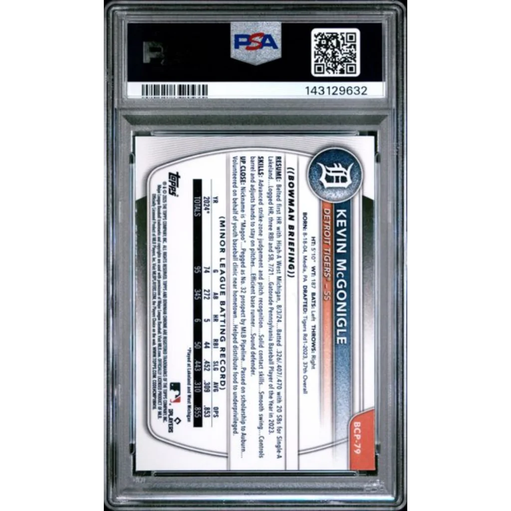 PSA 10 Graded 2025 Topps Bowman Chrome Kevin McGonigle Tigers Rookie Card
