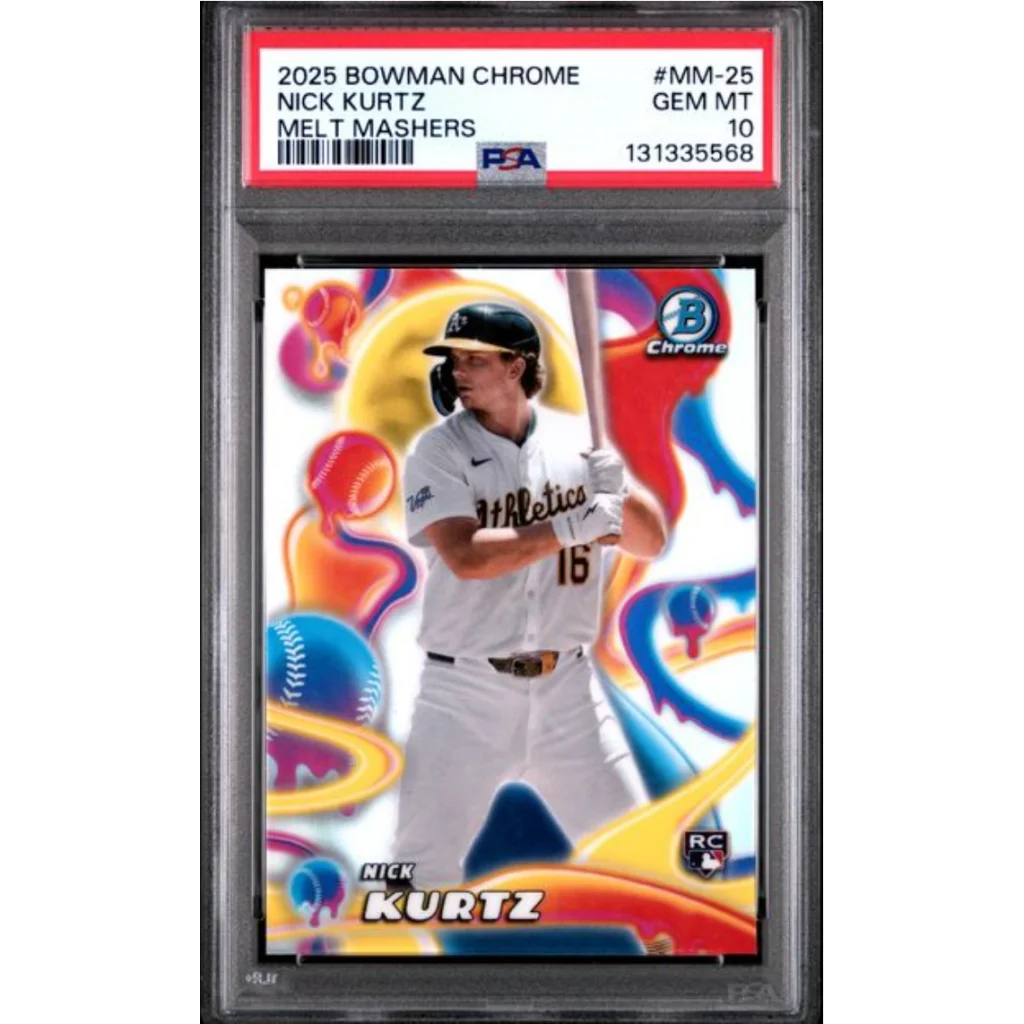 Graded 2025 Topps Bowman Chrome Nick Kurtz MM25 Melt Mashers Rookie RC Baseball Card PSA 10 Gem Mint | Hall of Fame Sports Memorabilia | vintageantiquesgifts.com