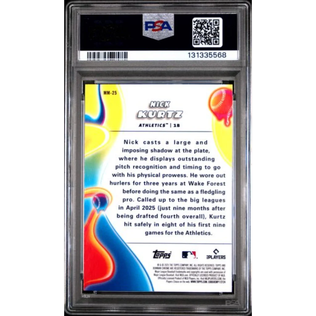 Graded 2025 Topps Bowman Chrome Nick Kurtz MM25 Melt Mashers Rookie RC Baseball Card PSA 10 Gem Mint | PSA 10 Gem Mint Graded Rookie Card | vintageantiquesgifts.com