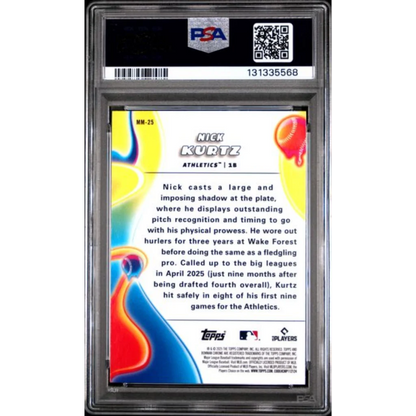 Graded 2025 Topps Bowman Chrome Nick Kurtz MM25 Melt Mashers Rookie RC Baseball Card PSA 10 Gem Mint | PSA 10 Gem Mint Graded Rookie Card | vintageantiquesgifts.com