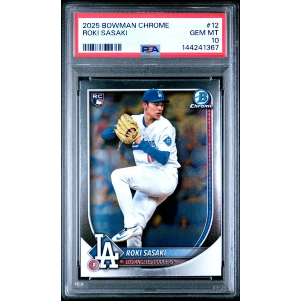 Graded 2025 Topps Bowman Chrome Roki Sasaki 12 Rookie RC Baseball Card PSA 10 Gem Mint | Hall of Fame Sports Memorabilia | vintageantiquesgifts.com