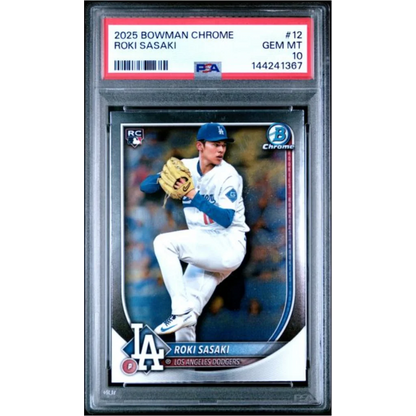 Graded 2025 Topps Bowman Chrome Roki Sasaki 12 Rookie RC Baseball Card PSA 10 Gem Mint | Hall of Fame Sports Memorabilia | vintageantiquesgifts.com