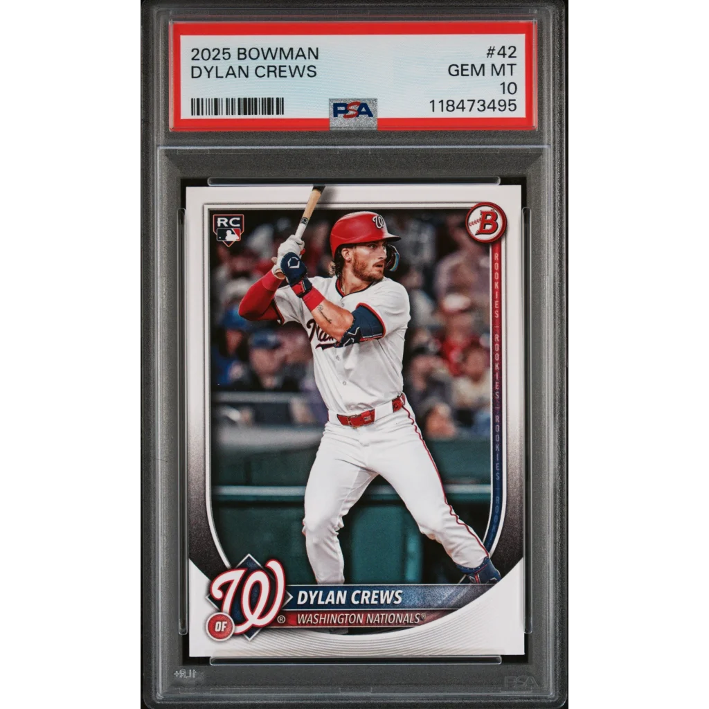 Graded 2025 Topps Bowman Dylan Crews #42 Rookie RC Baseball Card PSA 10 Gem Mint | Hall of Fame Sports Memorabilia | vintageantiquesgifts.com