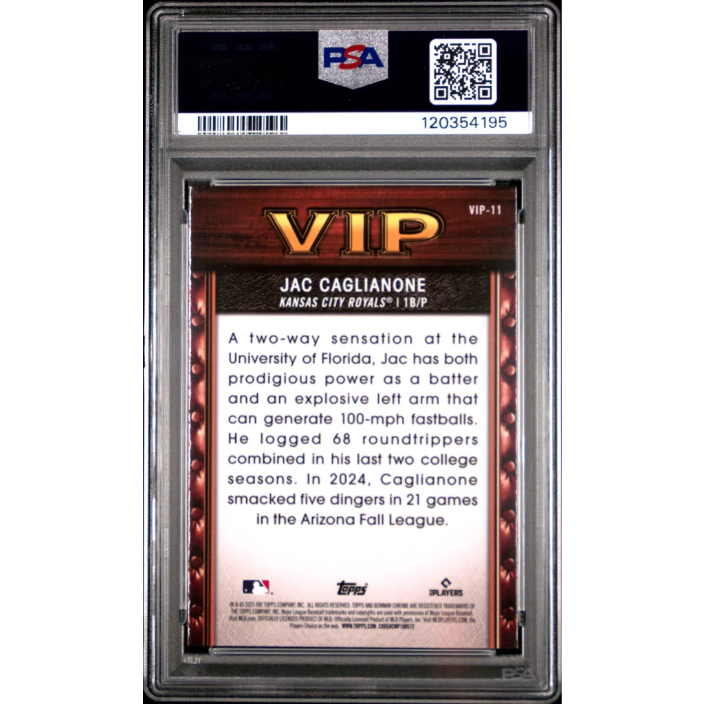 PSA 10 Graded 2025 Topps Bowman Jac Caglianone VIP11 Rookie Card