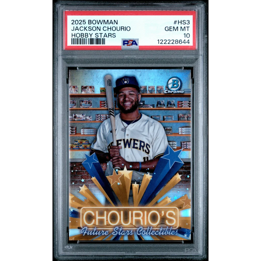 Graded 2025 Topps Bowman Jackson Chourio #HS3 Hobby Stars Baseball Card PSA 10 Gem Mint