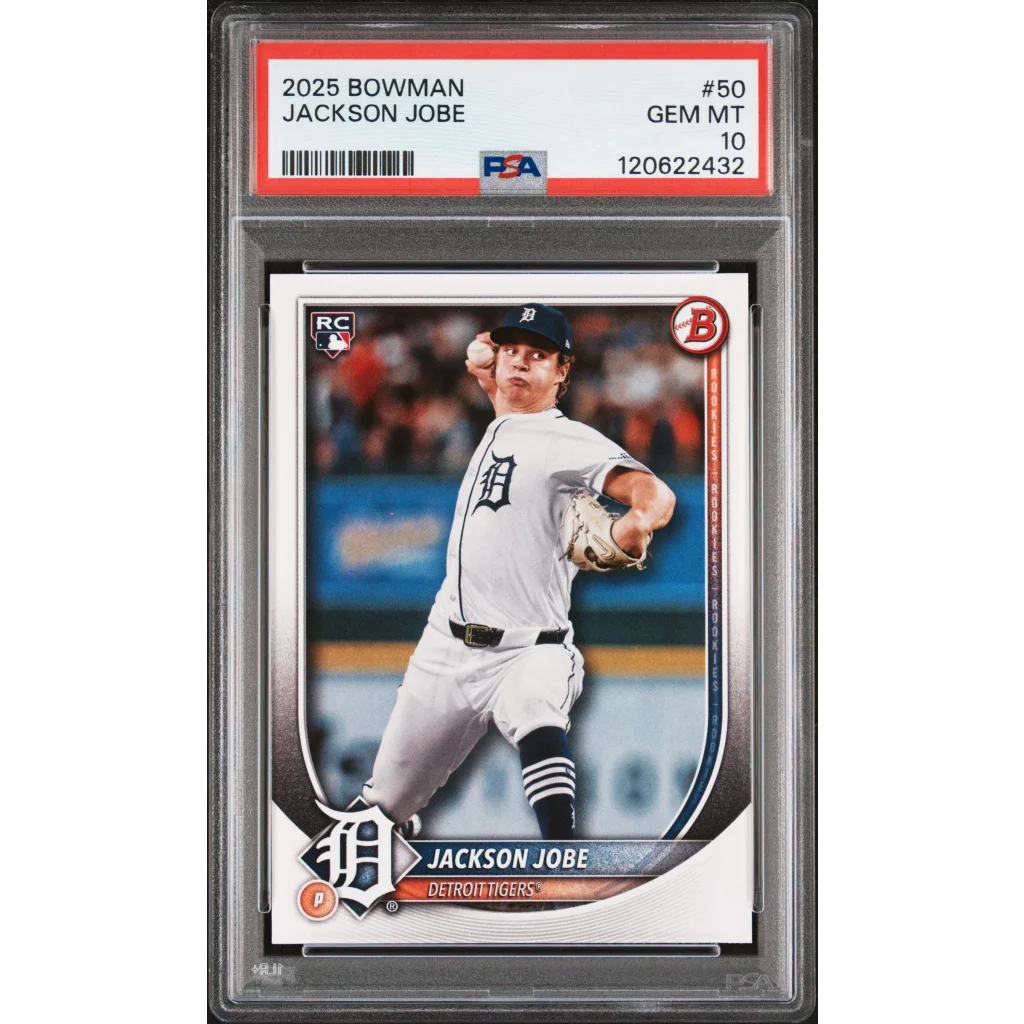 Graded 2025 Topps Bowman Jackson Jobe #50 Rookie RC Baseball Card PSA 10 Gem Mint | Hall of Fame Sports Memorabilia | vintageantiquesgifts.com