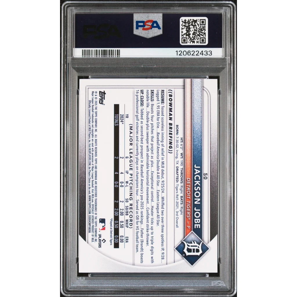 Graded 2025 Topps Bowman Jackson Jobe #50 Rookie RC PSA 7 Card