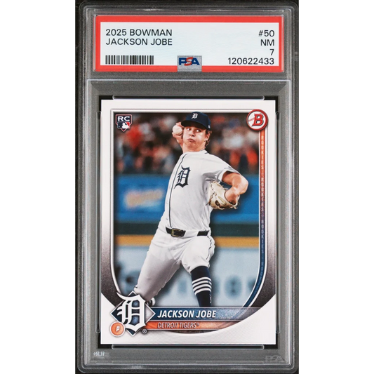 Graded 2025 Bowman Jackson Jobe #50 Rookie RC PSA 7 Tigers Card