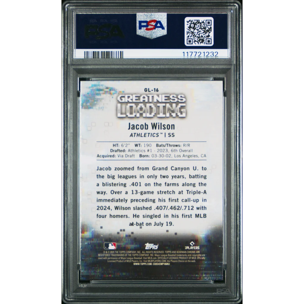 Graded 2025 Topps Bowman Jacob Wilson #GL16 Greatness Loading Rookie RC Baseball Card PSA 10 Gem Mint | PSA 10 Gem Mint Graded Rookie Card | vintageantiquesgifts.com