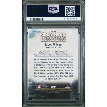 Graded 2025 Topps Bowman Jacob Wilson #GL16 Greatness Loading Rookie RC Baseball Card PSA 10 Gem Mint | PSA 10 Gem Mint Graded Rookie Card | vintageantiquesgifts.com
