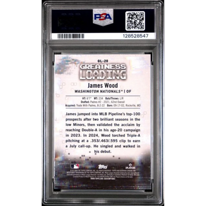Graded 2025 Topps Bowman James Wood GL20 Greatness Loading Rookie RC Baseball Card PSA 10 Gem Mint | PSA 10 Gem Mint Graded Rookie Card | vintageantiquesgifts.com