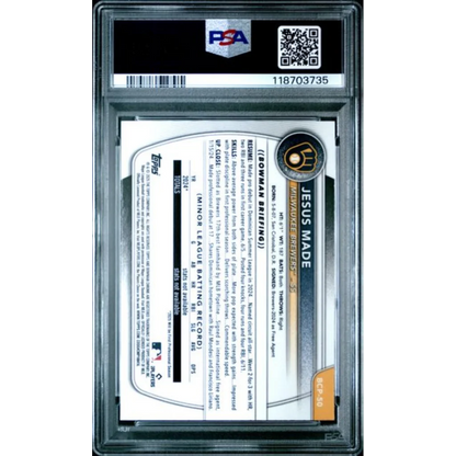 Graded 2025 Topps Bowman Jesus Made #BCP50 Chrome Prospects Blue Geometric /150 Rookie RC Baseball Card PSA 10 Gem Mint