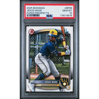 Graded 2025 Topps Bowman Jesus Made #BP66 Paper Prospects Rookie RC Baseball Card PSA 10 Gem Mint | Hall of Fame Sports Memorabilia | vintageantiquesgifts.com