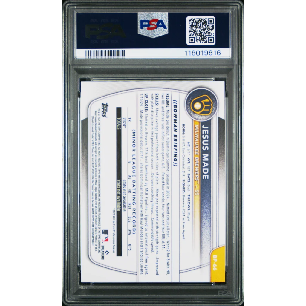 Graded 2025 Topps Bowman Jesus Made #BP66 Paper Prospects Rookie RC Baseball Card PSA 10 Gem Mint | PSA 10 Gem Mint Graded Rookie Card | vintageantiquesgifts.com