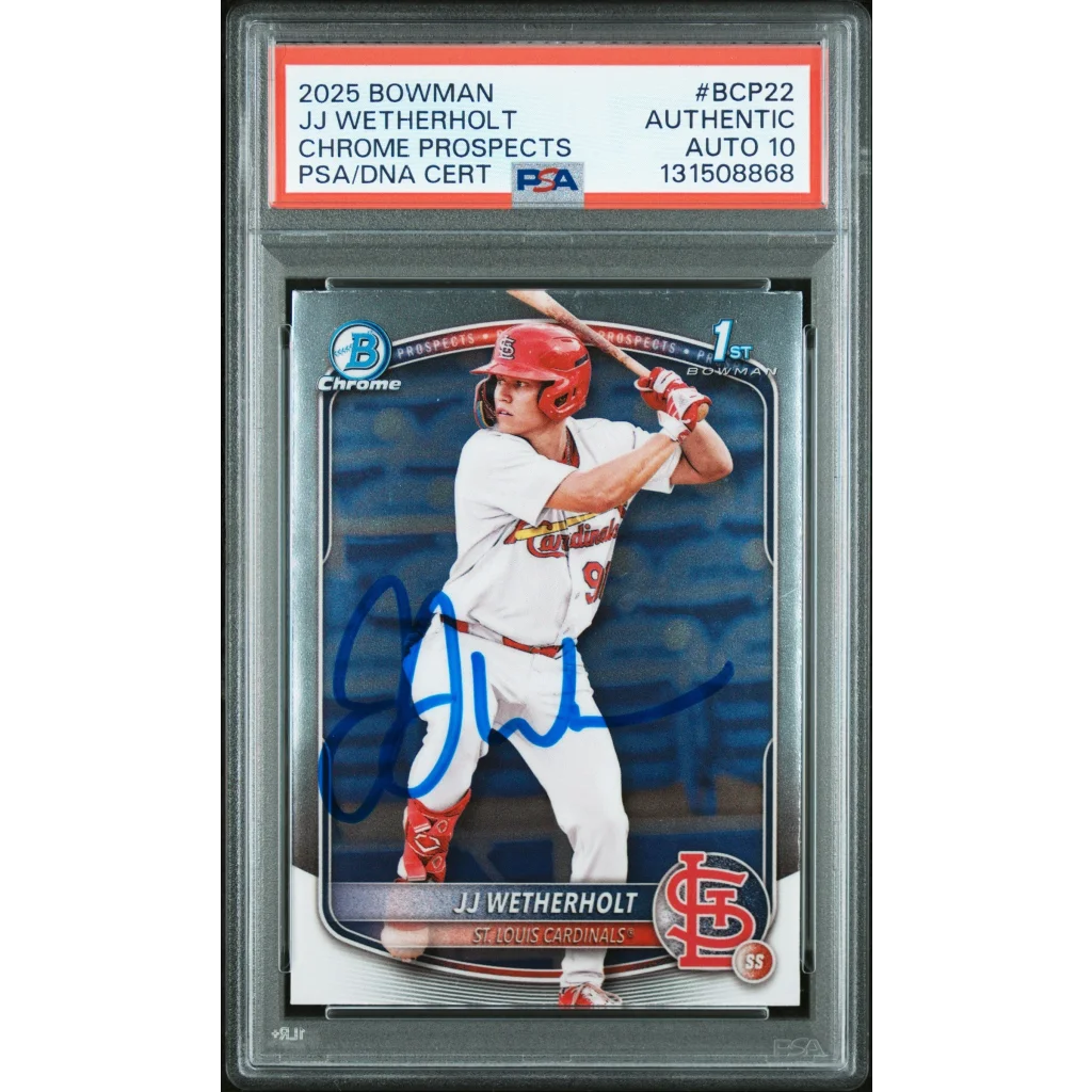 Graded 2025 Topps Bowman JJ Wetherholt BCP-22 Chrome Prospects Rookie RC Baseball Card PSA 10 Auto Grade Gem Mint | Hall of Fame Sports Memorabilia | vintageantiquesgifts.com