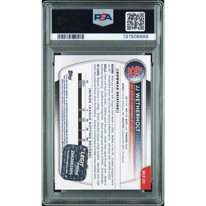 Graded 2025 Topps Bowman JJ Wetherholt BCP-22 Chrome Prospects Rookie RC Baseball Card PSA 10 Auto Grade Gem Mint | PSA 10 Gem Mint Graded Rookie Card | vintageantiquesgifts.com