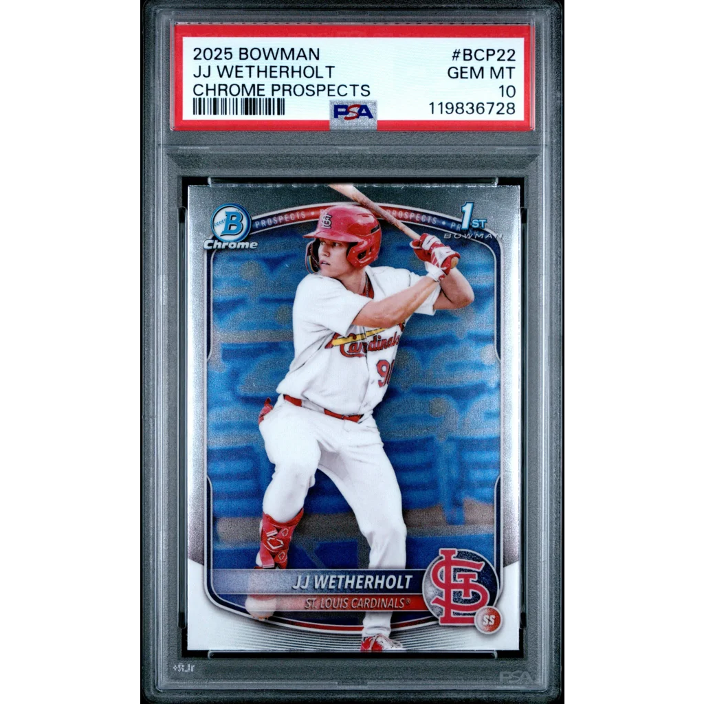 Graded 2025 Topps Bowman JJ Wetherholt #BCP22 Chrome Prospects Rookie RC Baseball Card PSA 10 Gem Mint | Hall of Fame Sports Memorabilia | vintageantiquesgifts.com