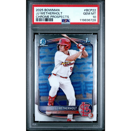 Graded 2025 Topps Bowman JJ Wetherholt #BCP22 Chrome Prospects Rookie RC Baseball Card PSA 10 Gem Mint | Hall of Fame Sports Memorabilia | vintageantiquesgifts.com