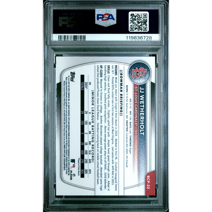 Graded 2025 Topps Bowman JJ Wetherholt #BCP22 Chrome Prospects Rookie RC Baseball Card PSA 10 Gem Mint | PSA 10 Gem Mint Graded Rookie Card | vintageantiquesgifts.com