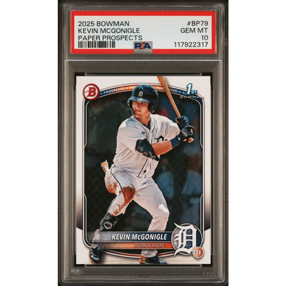 Graded 2025 Topps Bowman Kevin McGonigle #BP79 Paper Prospects Rookie RC Baseball Card PSA 10 Gem Mint