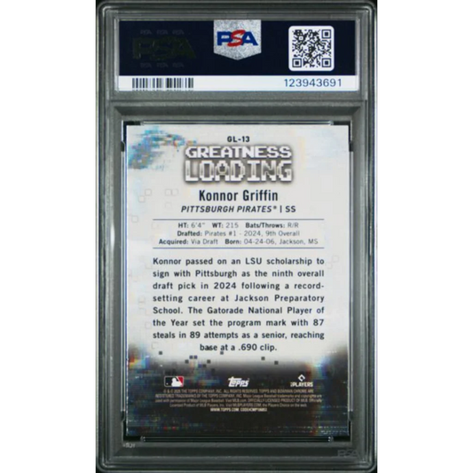 Graded PSA 10 2025 Topps Bowman Konnor Griffin GL13 Greatness Loading RC card slabbed