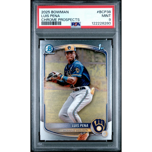 2025 Bowman Chrome Luis Pena PSA 9 Mint Rookie Card in Brewers Uniform