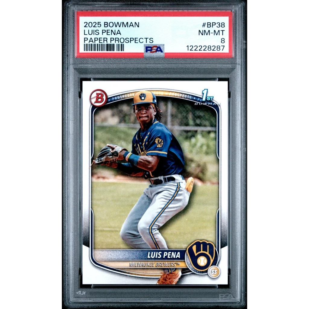 Graded 2025 Topps Bowman Luis Pena #BP38 Paper Prospects Rookie RC Baseball Card PSA 8 Near Mint | Hall of Fame Sports Memorabilia | vintageantiquesgifts.com