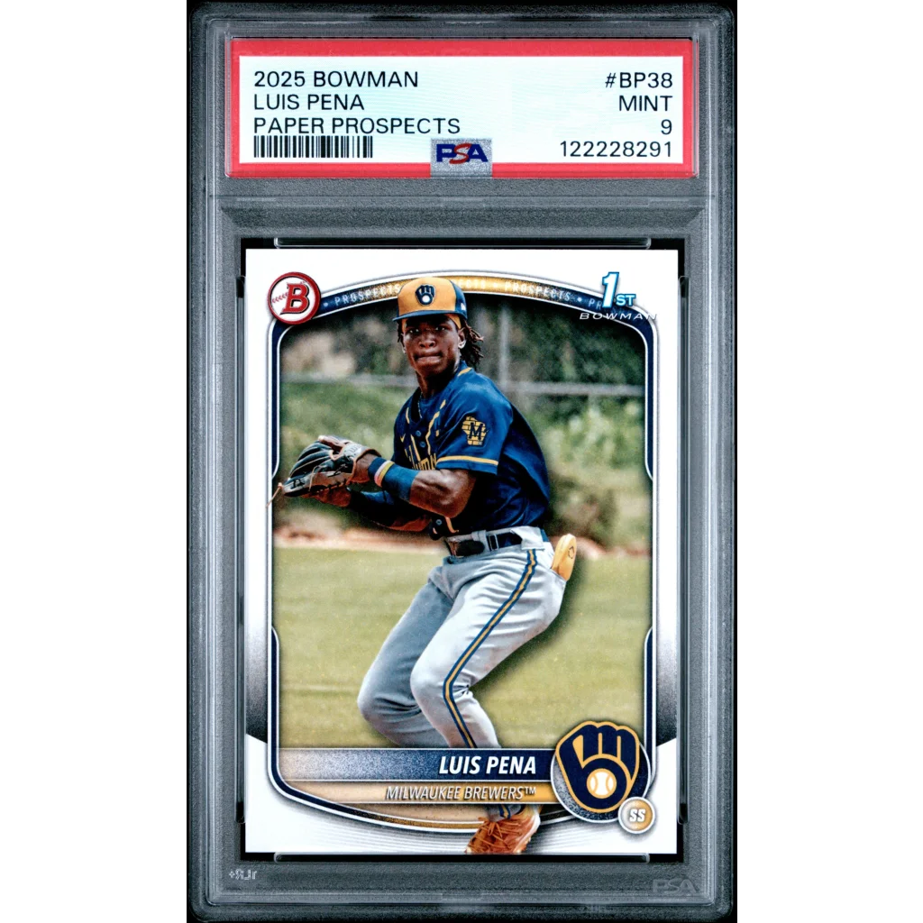 Graded 2025 Topps Bowman Luis Pena #BP38 Paper Prospects Rookie RC Baseball Card PSA 9 Mint | Hall of Fame Sports Memorabilia | vintageantiquesgifts.com