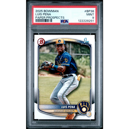 Graded 2025 Topps Bowman Luis Pena #BP38 Paper Prospects Rookie RC Baseball Card PSA 9 Mint | Hall of Fame Sports Memorabilia | vintageantiquesgifts.com