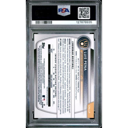 Graded 2025 Topps Bowman Luis Pena #CPALP Chrome Prospects Autograph Rookie RC Baseball Card PSA 9 Mint | PSA 9 Mint Graded Rookie Card | vintageantiquesgifts.com