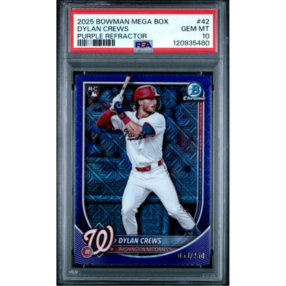 Graded 2025 Topps Bowman Mega Box Dylan Crews #42 Purple Refractor /250 Rookie RC Baseball Card PSA 10 Gem Mint | Hall of Fame Sports Memorabilia | vintageantiquesgifts.com