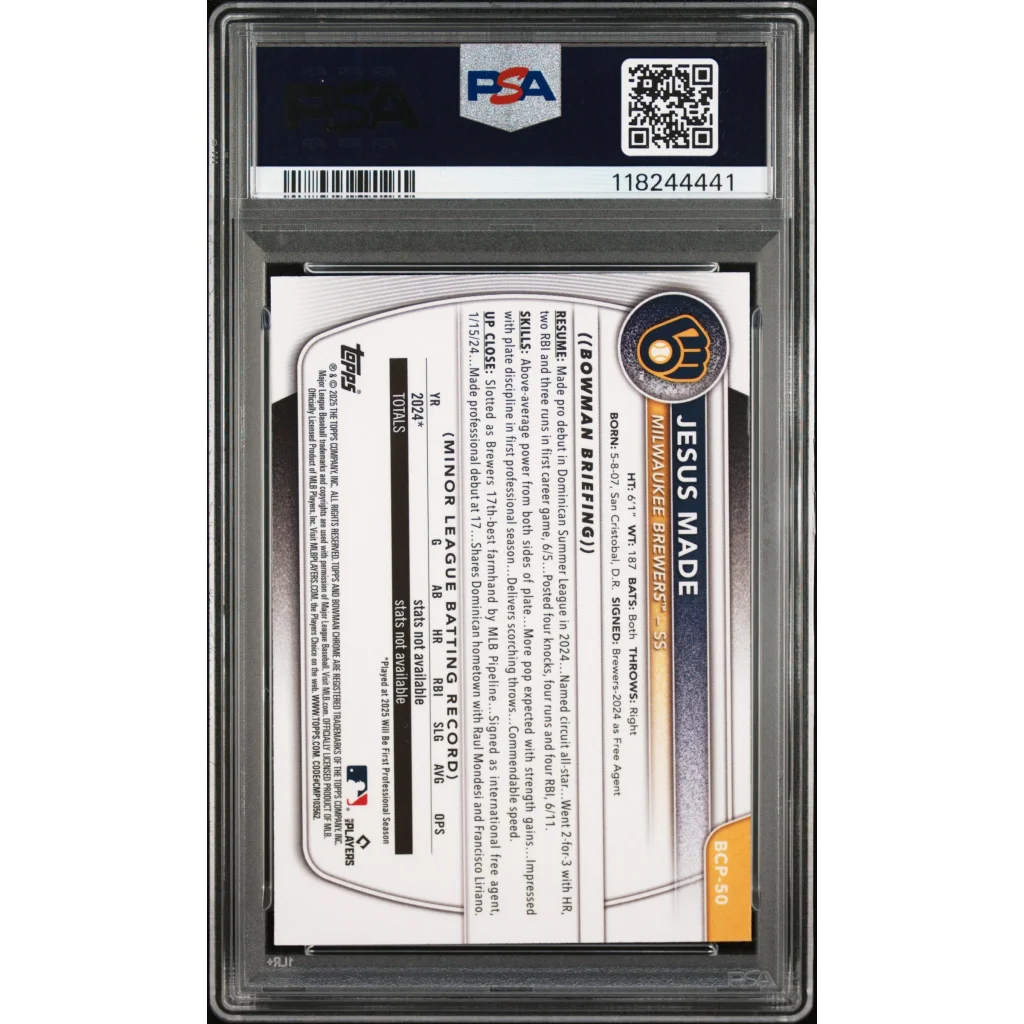 PSA 10 Graded 2025 Topps Bowman Jesus Made Rookie Card in Slab