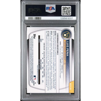Graded 2025 Topps Bowman Mega Box Luis Pena #38 Prospects Fuschia Refractor /299 Rookie RC Baseball Card PSA 10 Gem Mint | PSA 10 Gem Mint Graded Rookie Card | vintageantiquesgifts.com