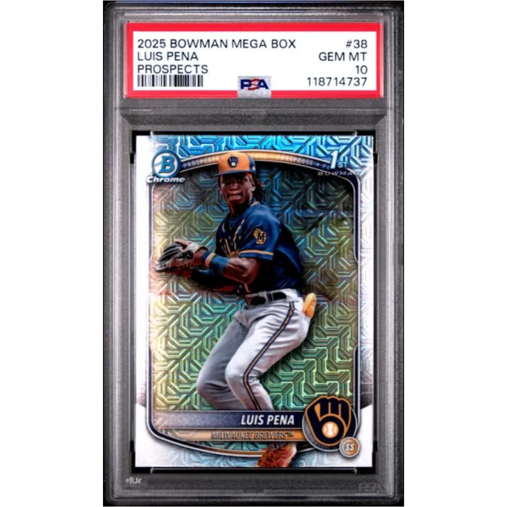 Graded 2025 Topps Bowman Mega Box Luis Pena #38 Prospects Rookie RC Baseball Card PSA 10 Gem Mint | Hall of Fame Sports Memorabilia | vintageantiquesgifts.com