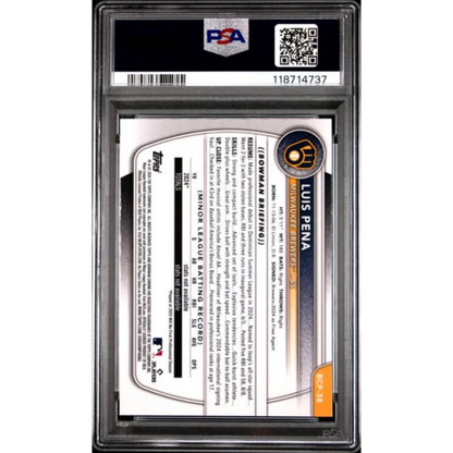 Graded 2025 Topps Bowman Mega Box Luis Pena #38 Prospects Rookie RC Baseball Card PSA 10 Gem Mint | PSA 10 Gem Mint Graded Rookie Card | vintageantiquesgifts.com