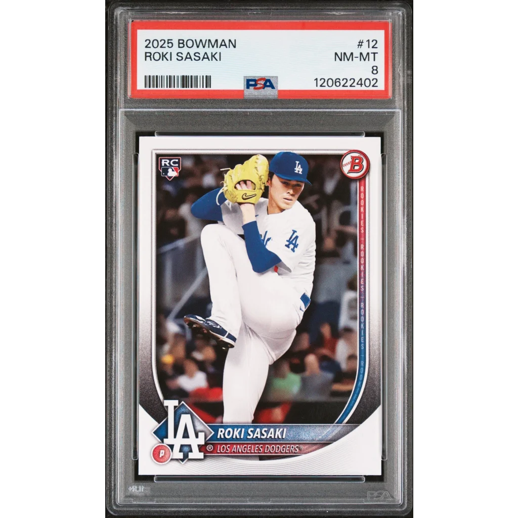 Graded 2025 Topps Bowman Roki Sasaki #12 Rookie RC Baseball Card PSA 8 Near Mint