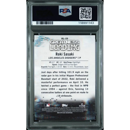 Graded 2025 Topps Bowman Roki Sasaki #GL23 Greatness Loading Rookie RC Baseball Card PSA 10 Gem Mint