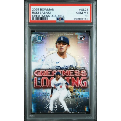 Graded 2025 Topps Bowman Roki Sasaki #GL23 Greatness Loading Rookie RC Baseball Card PSA 10 Gem Mint | Hall of Fame Sports Memorabilia | vintageantiquesgifts.com