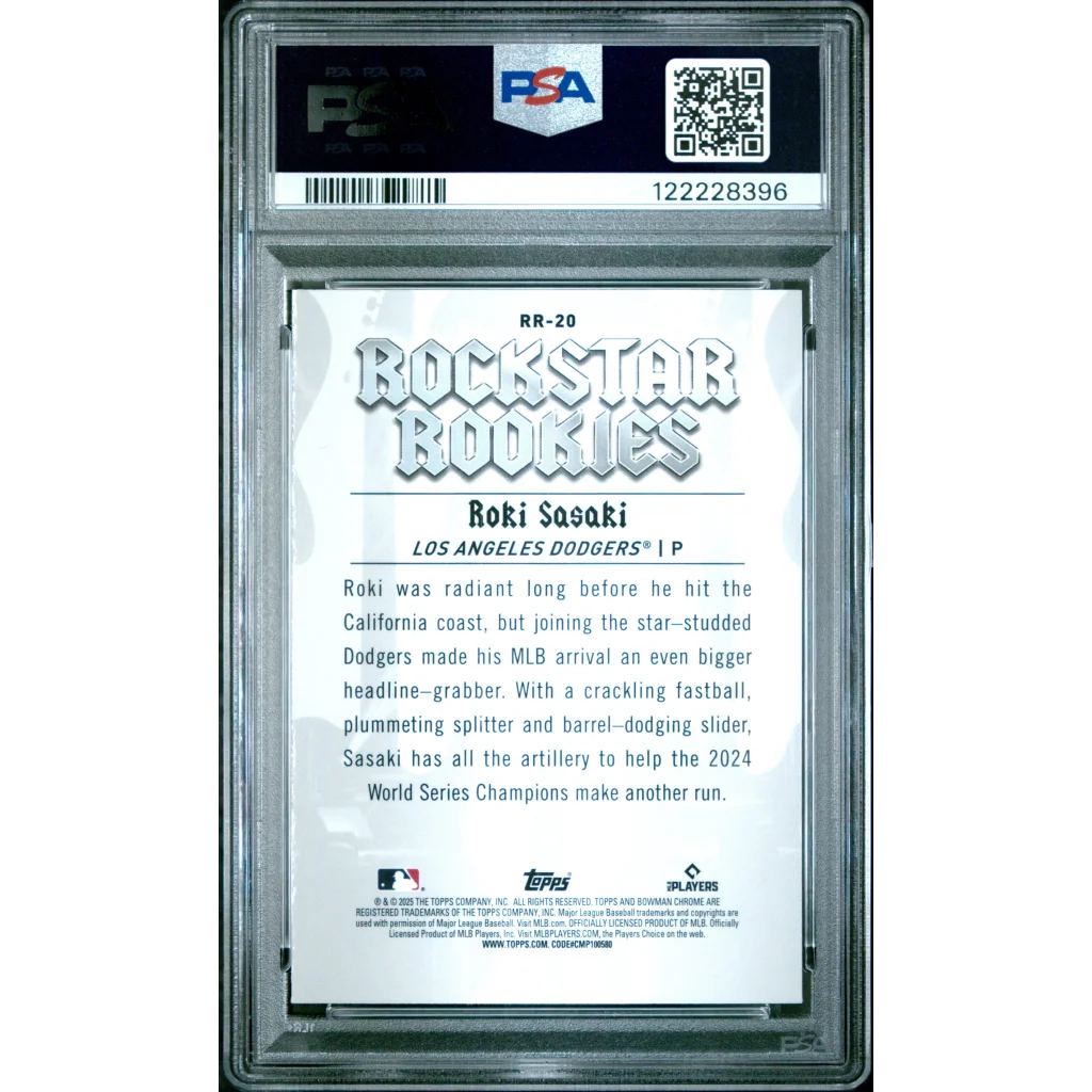 Graded 2025 Topps Bowman Roki Sasaki #RR20 Rockstar Rookies Rookie RC Baseball Card PSA 10 Gem Mint