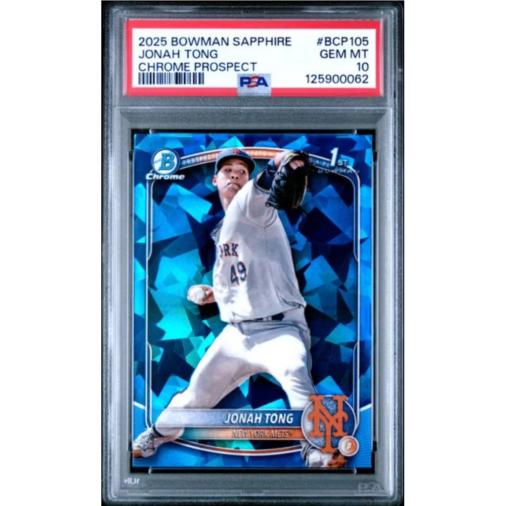 Graded PSA 10 2025 Bowman Sapphire Jonah Tong Mets RC #BCP105 Chrome