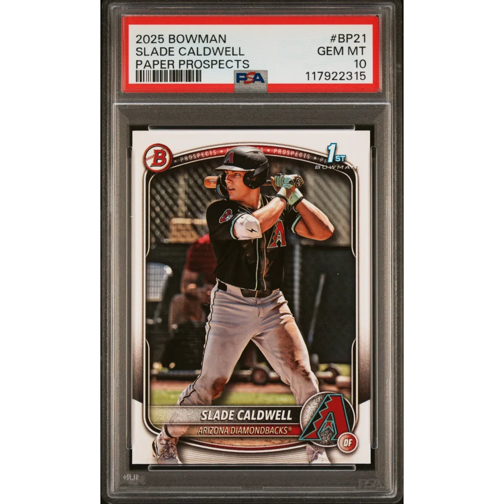Graded 2025 Topps Bowman Slade Caldwell #BP21 Paper Prospects Rookie RC Baseball Card PSA 10 Gem Mint | Hall of Fame Sports Memorabilia | vintageantiquesgifts.com