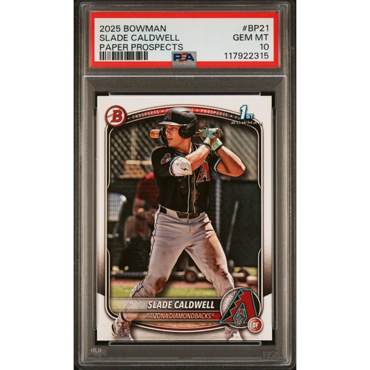 Graded 2025 Topps Bowman Slade Caldwell #BP21 Paper Prospects Rookie RC Baseball Card PSA 10 Gem Mint | Hall of Fame Sports Memorabilia | vintageantiquesgifts.com