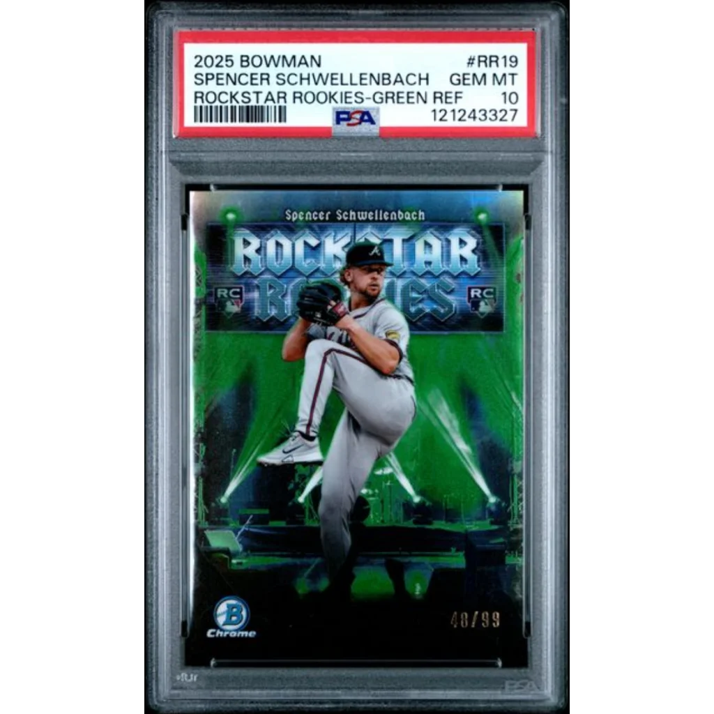 Graded 2025 Topps Bowman Spencer Schwellenbach #RR19 Rockstar Rookies Green Refractor /99 Rookie RC Baseball Card PSA 10 Gem Mint | Hall of Fame Sports Memorabilia | vintageantiquesgifts.com